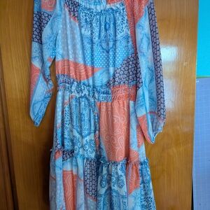 Tommy Hilfiger Long Sleeve Patchwork Dress - Blue and Orange